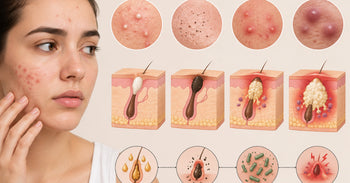 Different types of acne on face including whiteheads blackheads and cystic acne
