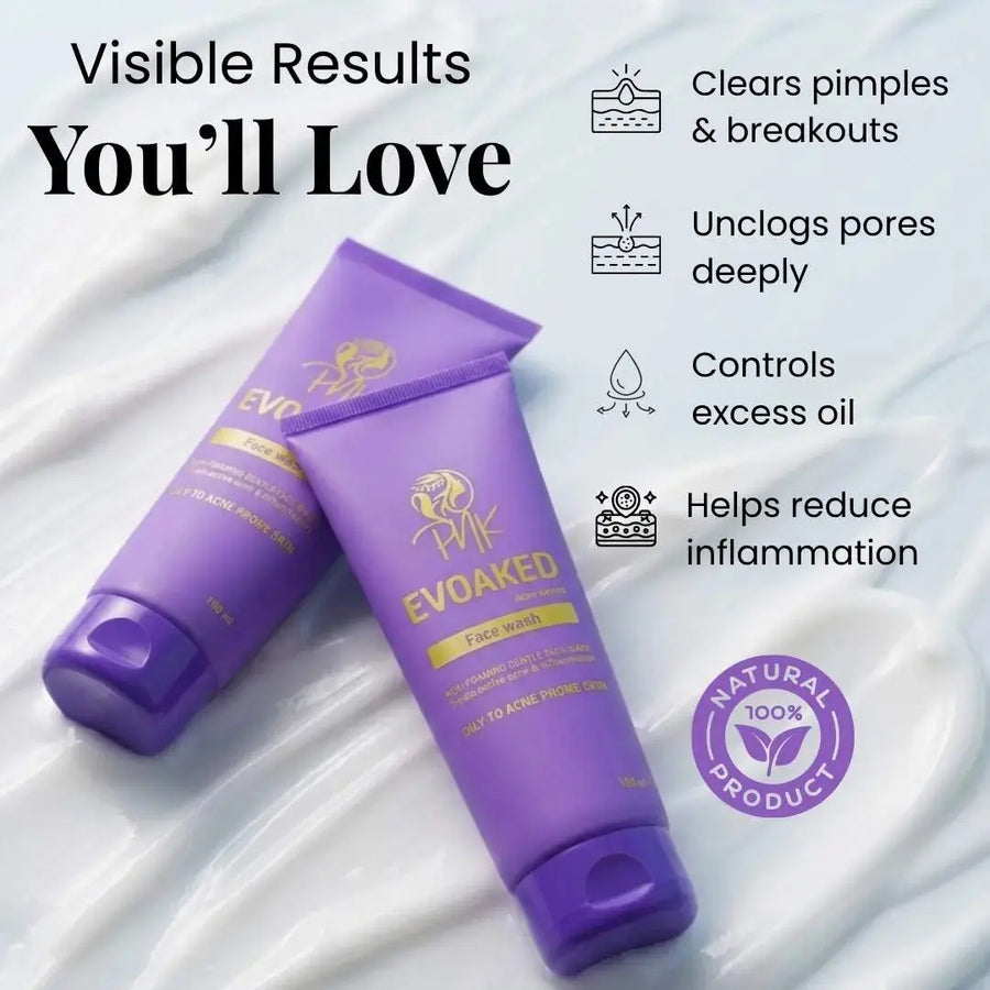 Evoaked Acne Series – Acne Control Face Wash (2.5% Benzoyl Peroxide) Clinically Proven Acne Control with Hydration Protection Pnk Beauty