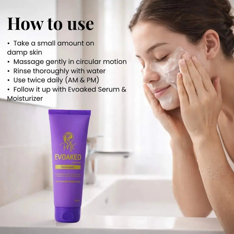 Evoaked Acne Series – Acne Control Face Wash (2.5% Benzoyl Peroxide) Clinically Proven Acne Control with Hydration Protection Pnk Beauty