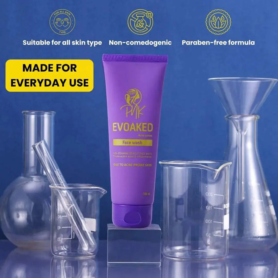 Evoaked Acne Series – Acne Control Face Wash (2.5% Benzoyl Peroxide) Clinically Proven Acne Control with Hydration Protection Pnk Beauty