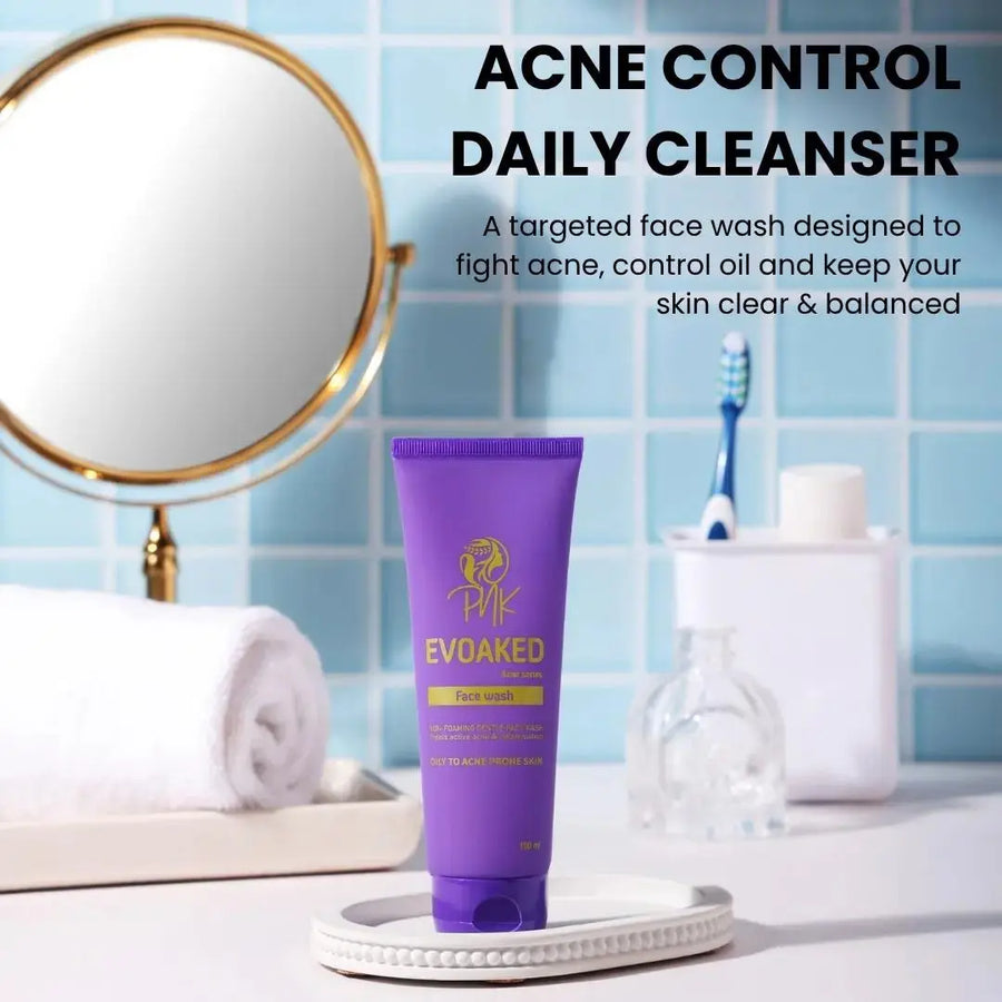 Evoaked Acne Series – Acne Control Face Wash (2.5% Benzoyl Peroxide) Clinically Proven Acne Control with Hydration Protection Pnk Beauty